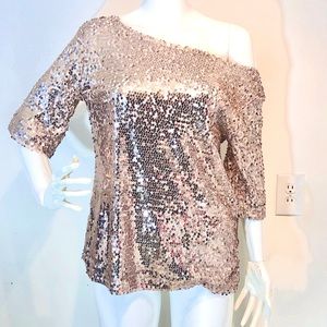 Pink Sequin Off Shoulder Top